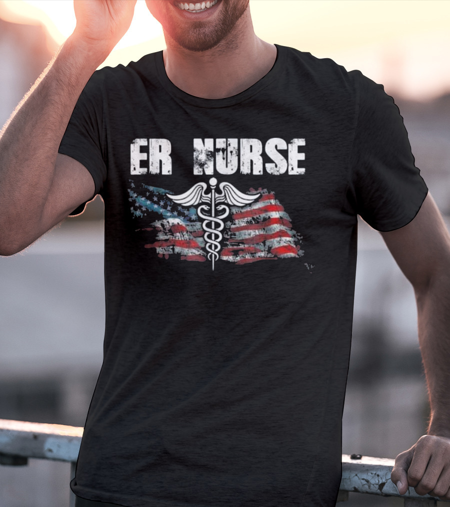 American Flag ER Nurse Caduceus T-Shirt