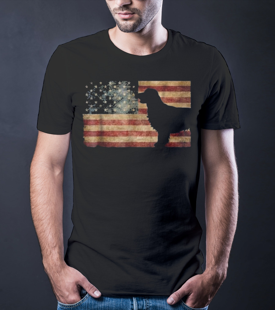 Golden Retriever Silhouette American Flag T-Shirt