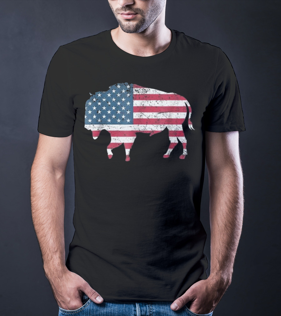 American Flag Buffalo USA Patriotic Bison T-Shirt