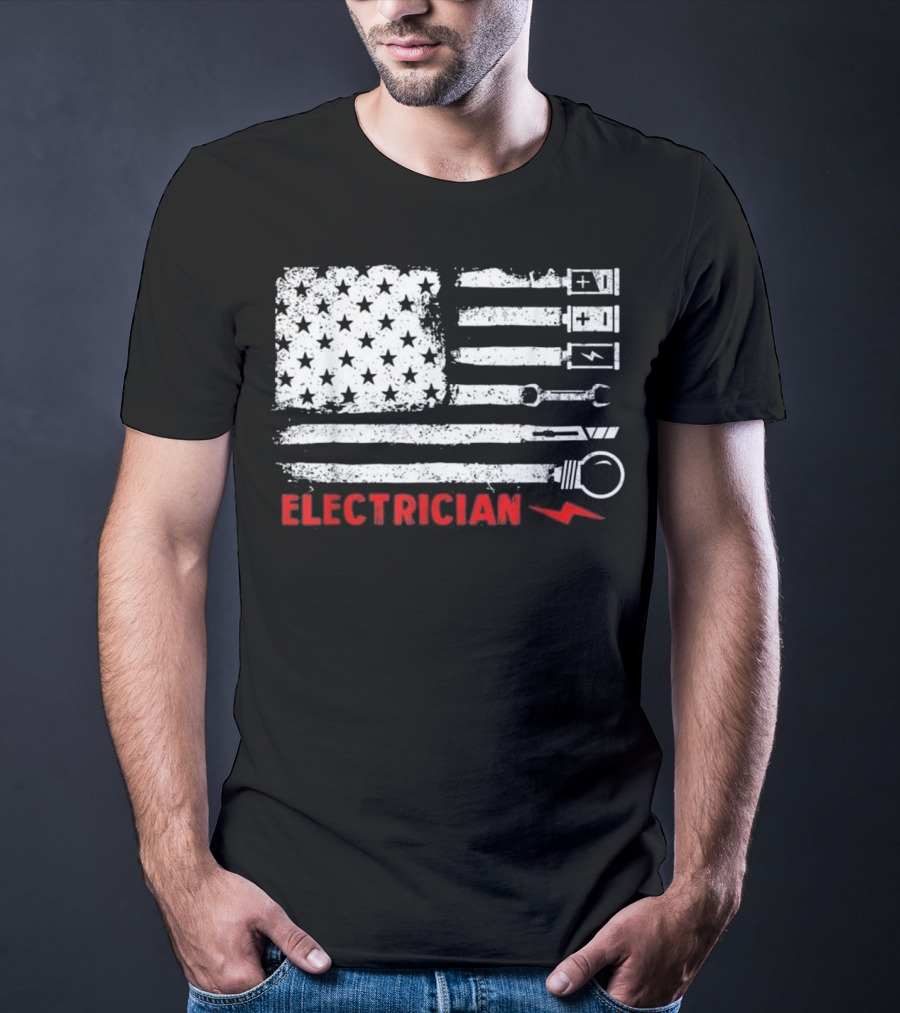 American Flag Electrician Wrench Bolt Battery Stars Stripe Icons T-Shirt