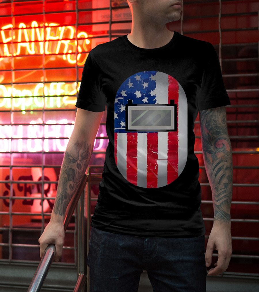 American Welder US Flag Helmet Welding Prowess T-Shirt