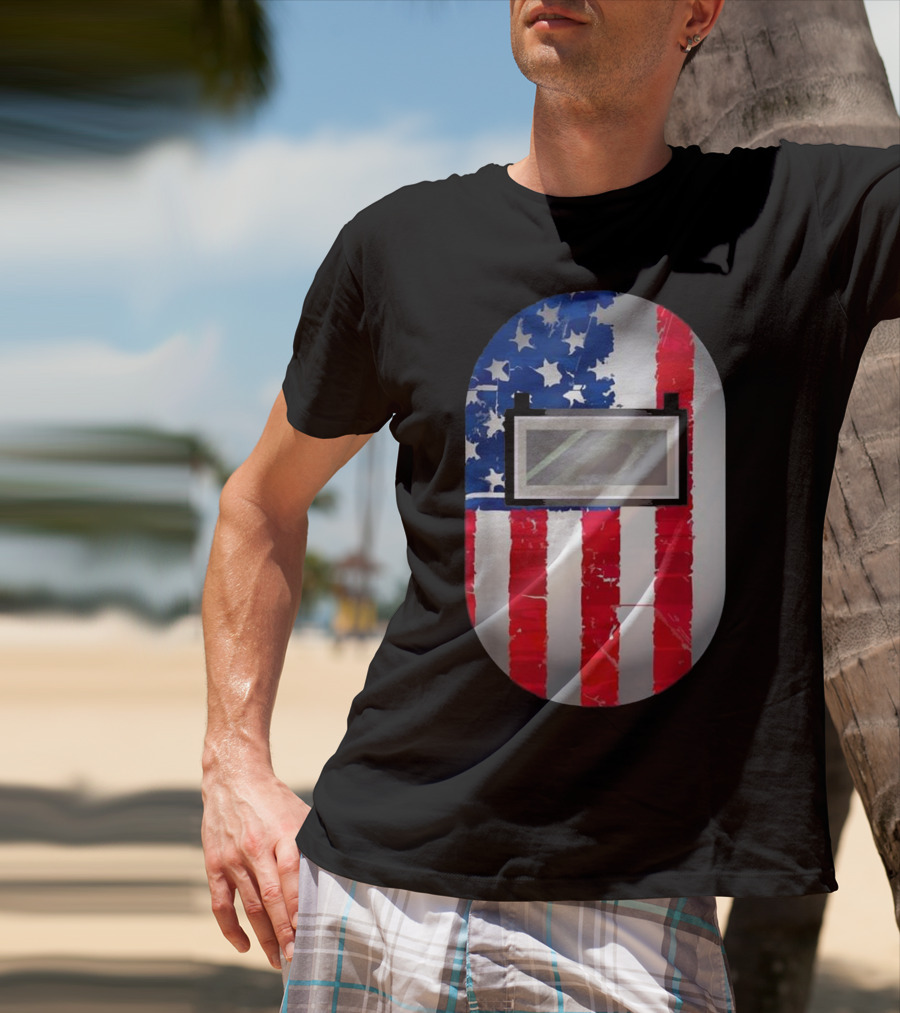 American Welder US Flag Helmet Welding Prowess T-Shirt