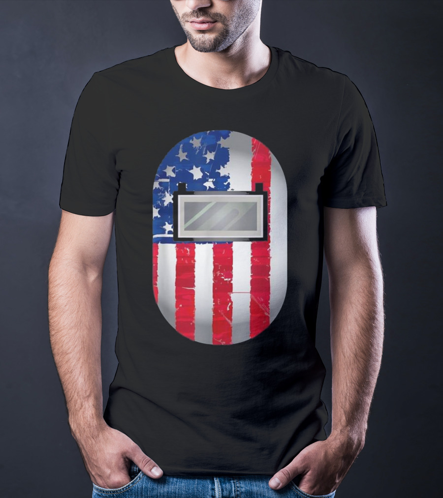 American Welder US Flag Helmet Welding Prowess T-Shirt