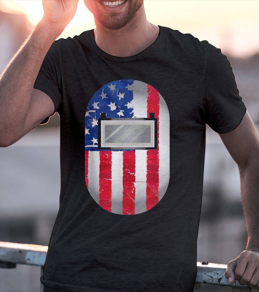 American Welder US Flag Helmet Welding Prowess T-Shirt