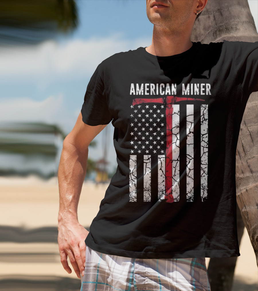 American Miner Coal Gold Flag Axe T-Shirt