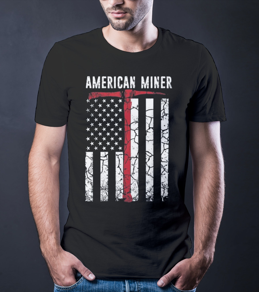 American Miner Coal Gold Flag Axe T-Shirt