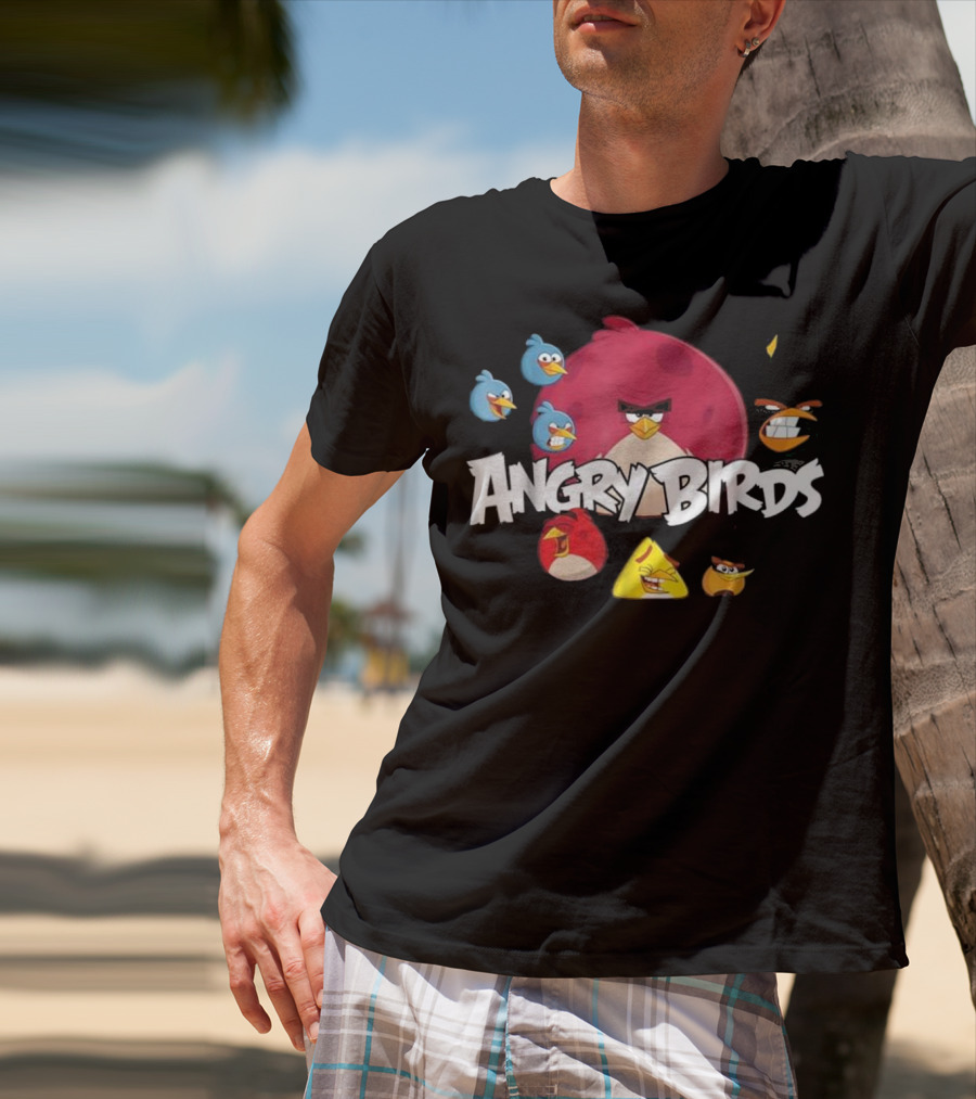 Angry Birds Group Shot Red Yellow Blue Characters T-Shirt