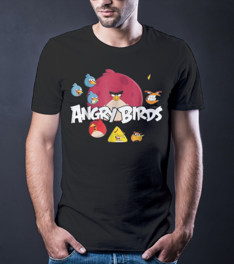 Angry Birds Group Shot Red Yellow Blue Characters T-Shirt