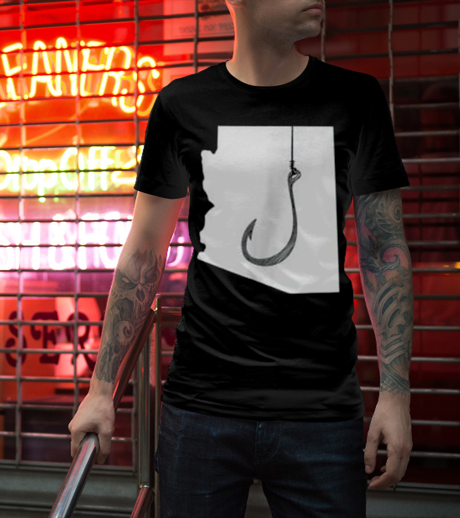 Arizona State Outline Fishing Hook Novelty T-Shirt