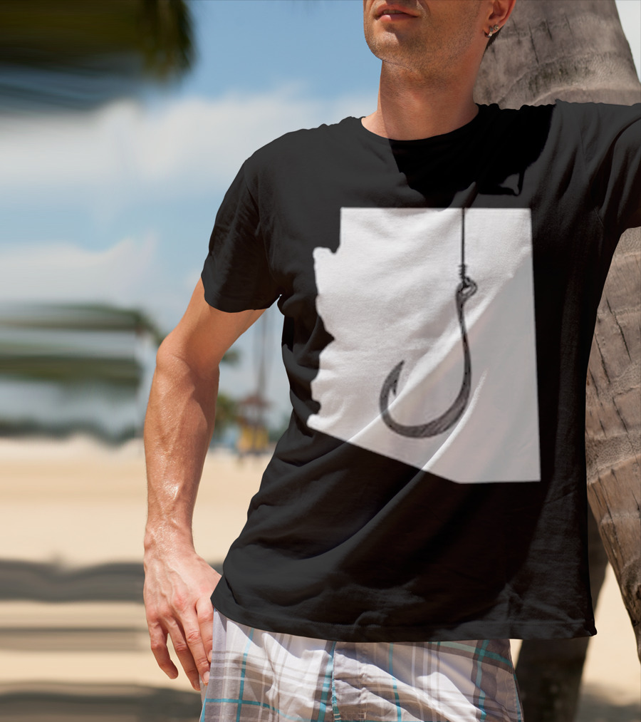 Arizona State Outline Fishing Hook Novelty T-Shirt