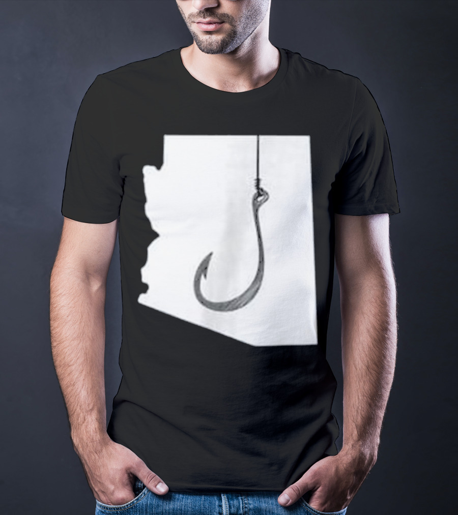 Arizona State Outline Fishing Hook Novelty T-Shirt