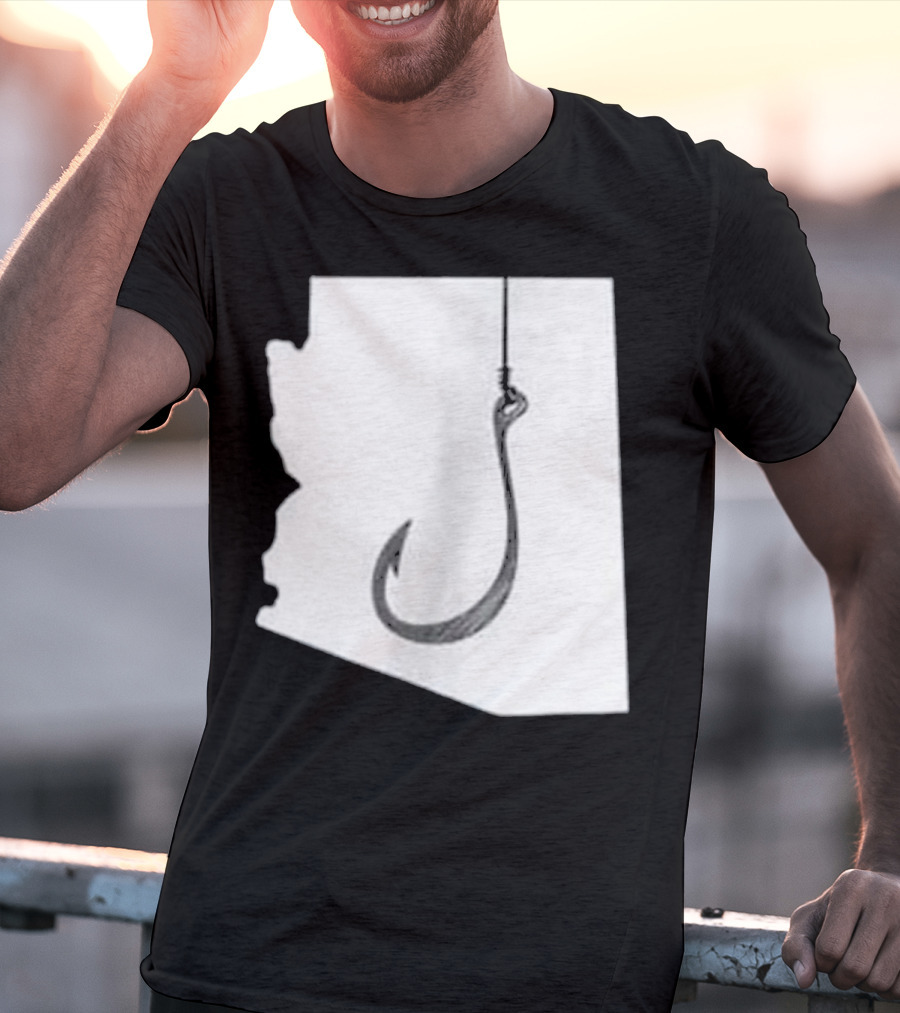 Arizona State Outline Fishing Hook Novelty T-Shirt