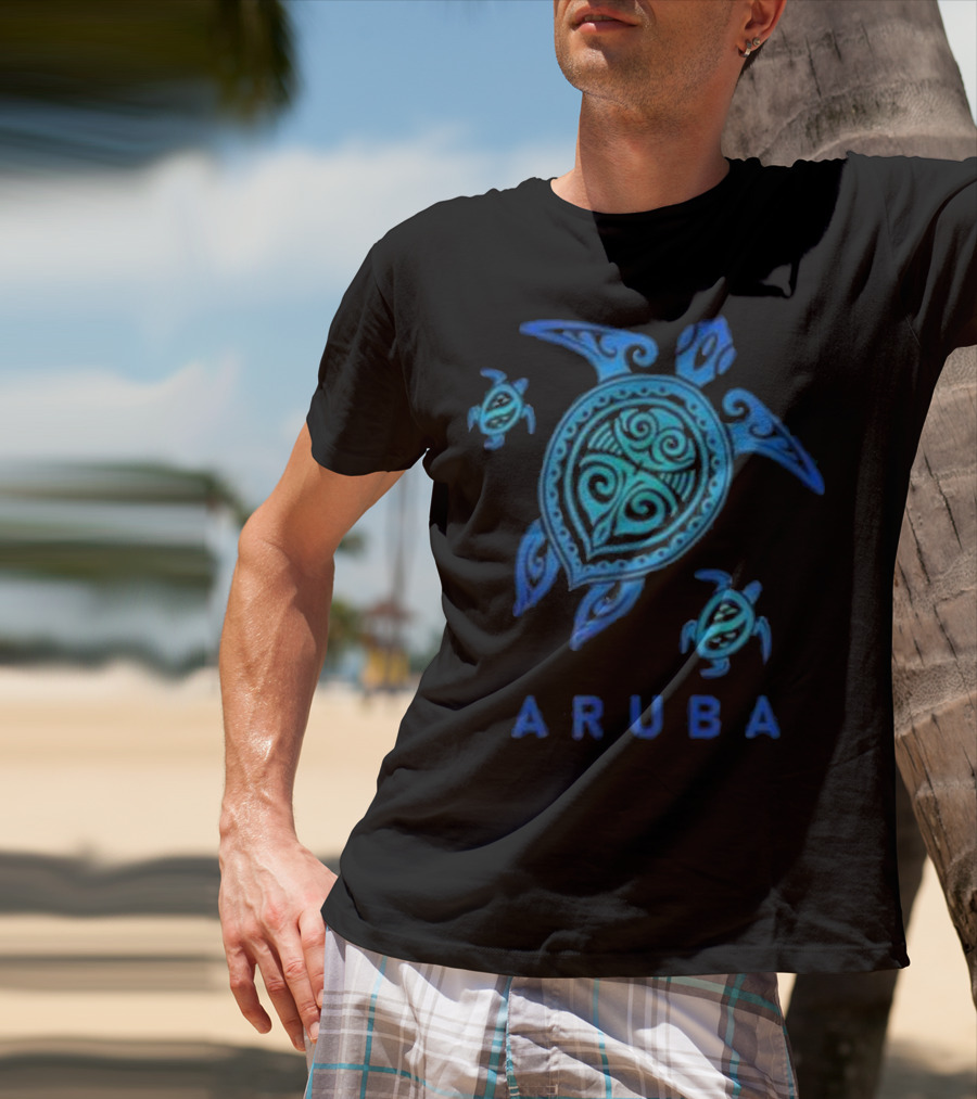 Aruba Tribal Sea Blue Turtle Trio T-Shirt