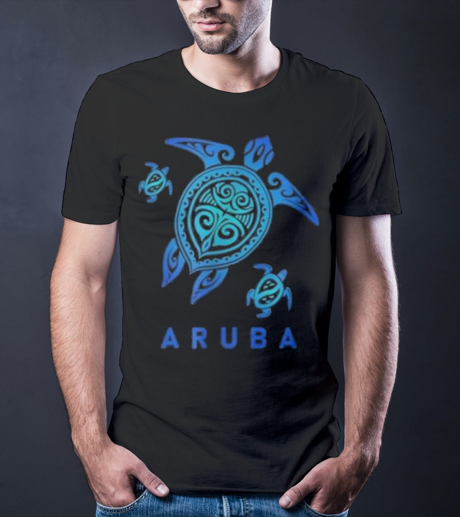 Aruba Tribal Sea Blue Turtle Trio T-Shirt