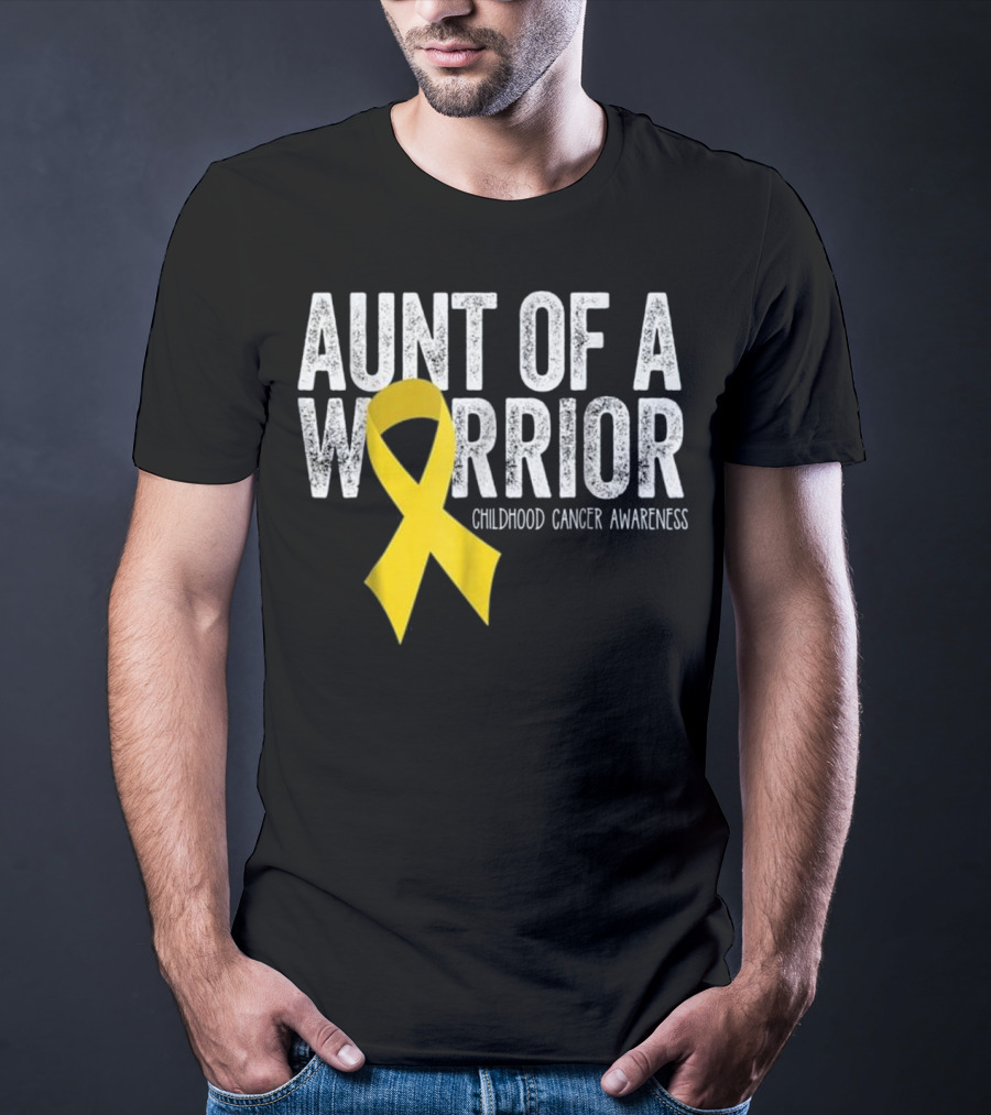 Aunt Of A Warrior Childhood Cancer Awareness Yellow T-Shirt
