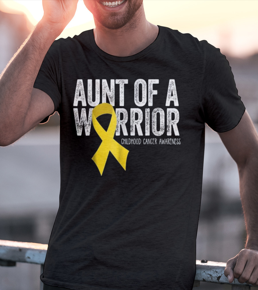 Aunt Of A Warrior Childhood Cancer Awareness Yellow T-Shirt