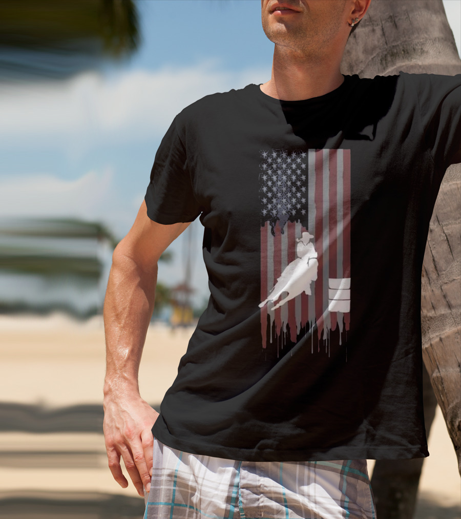 Barrel Racing Horse Lovers American Flag T-Shirt