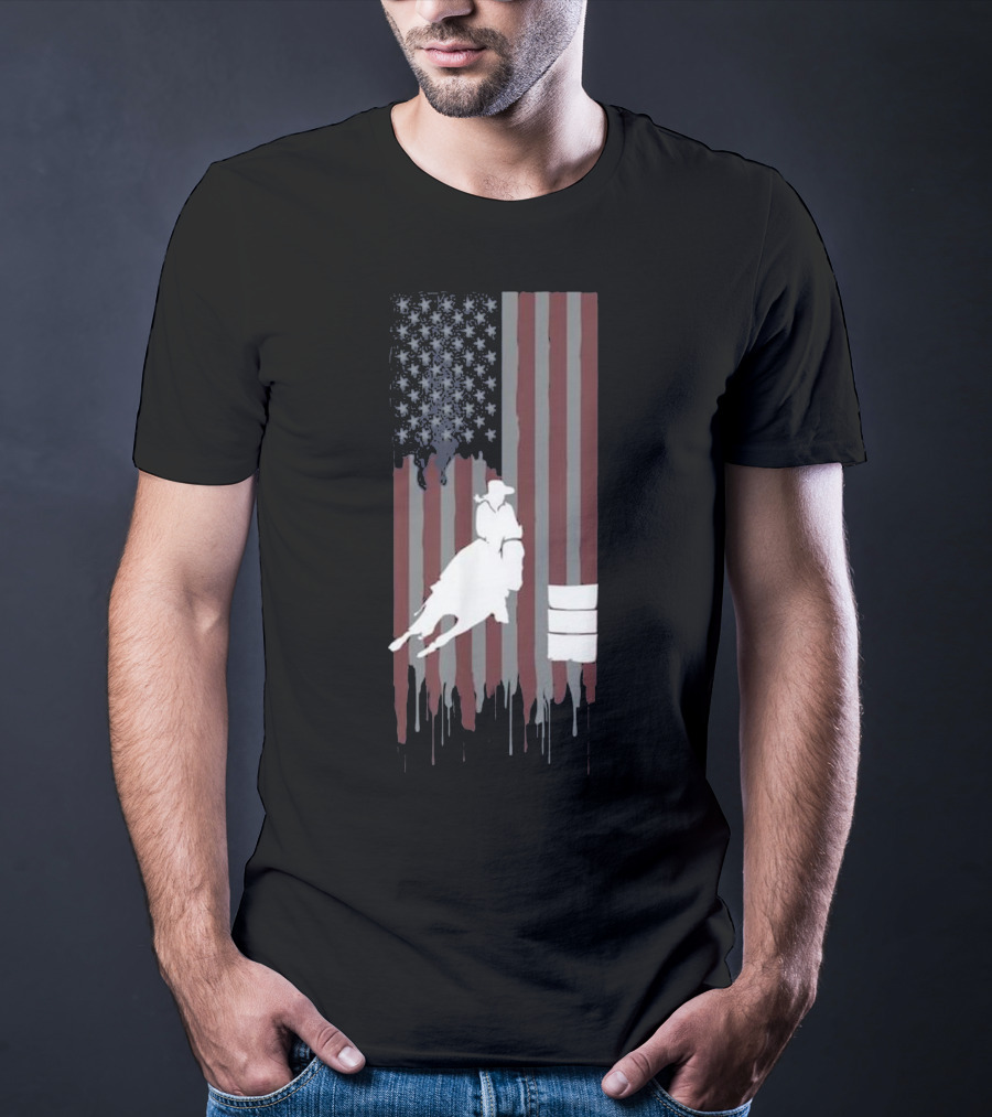 Barrel Racing Horse Lovers American Flag T-Shirt
