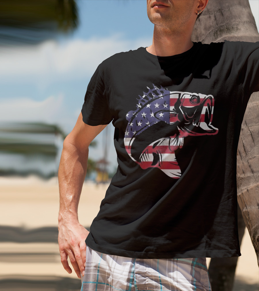 Bass Fishing American Flag Patriotic Bass Fisherman T-Shirt