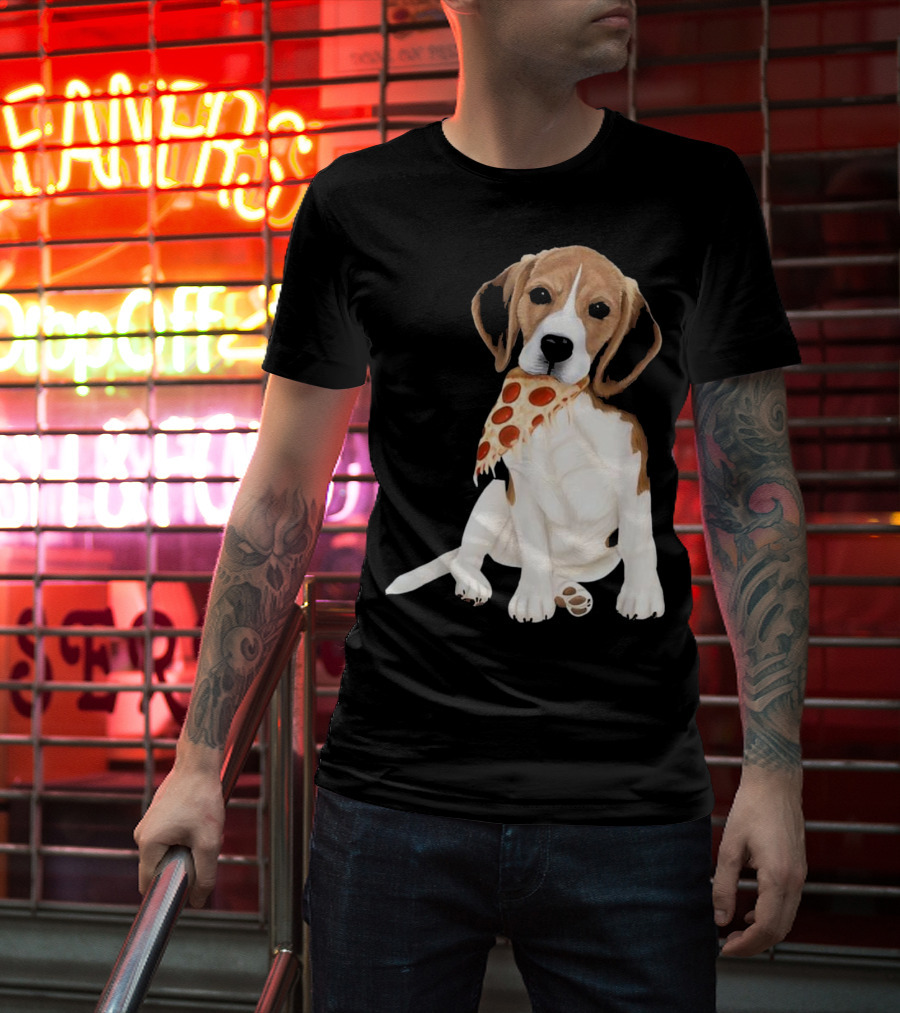 Beagle Eating Pizza Slice In Mouth T-Shirt