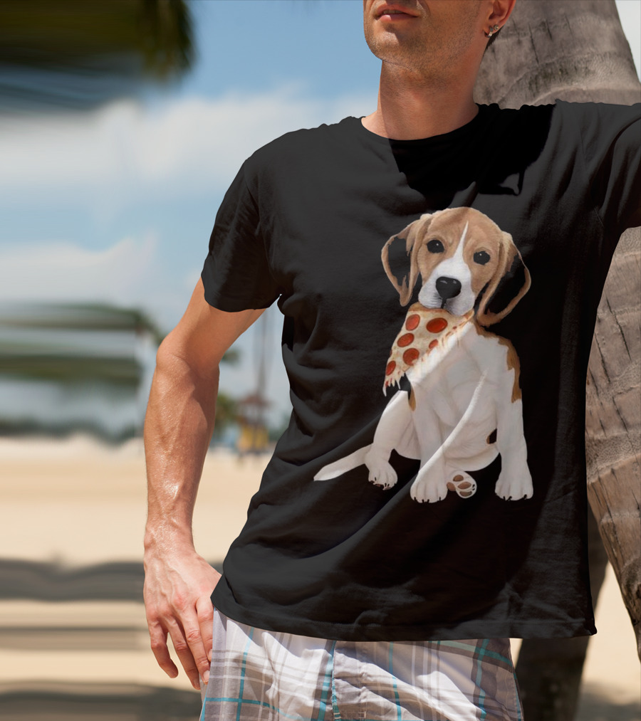 Beagle Eating Pizza Slice In Mouth T-Shirt