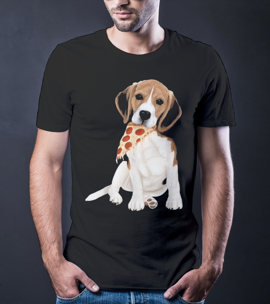 Beagle Eating Pizza Slice In Mouth T-Shirt