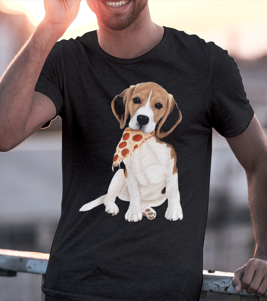 Beagle Eating Pizza Slice In Mouth T-Shirt