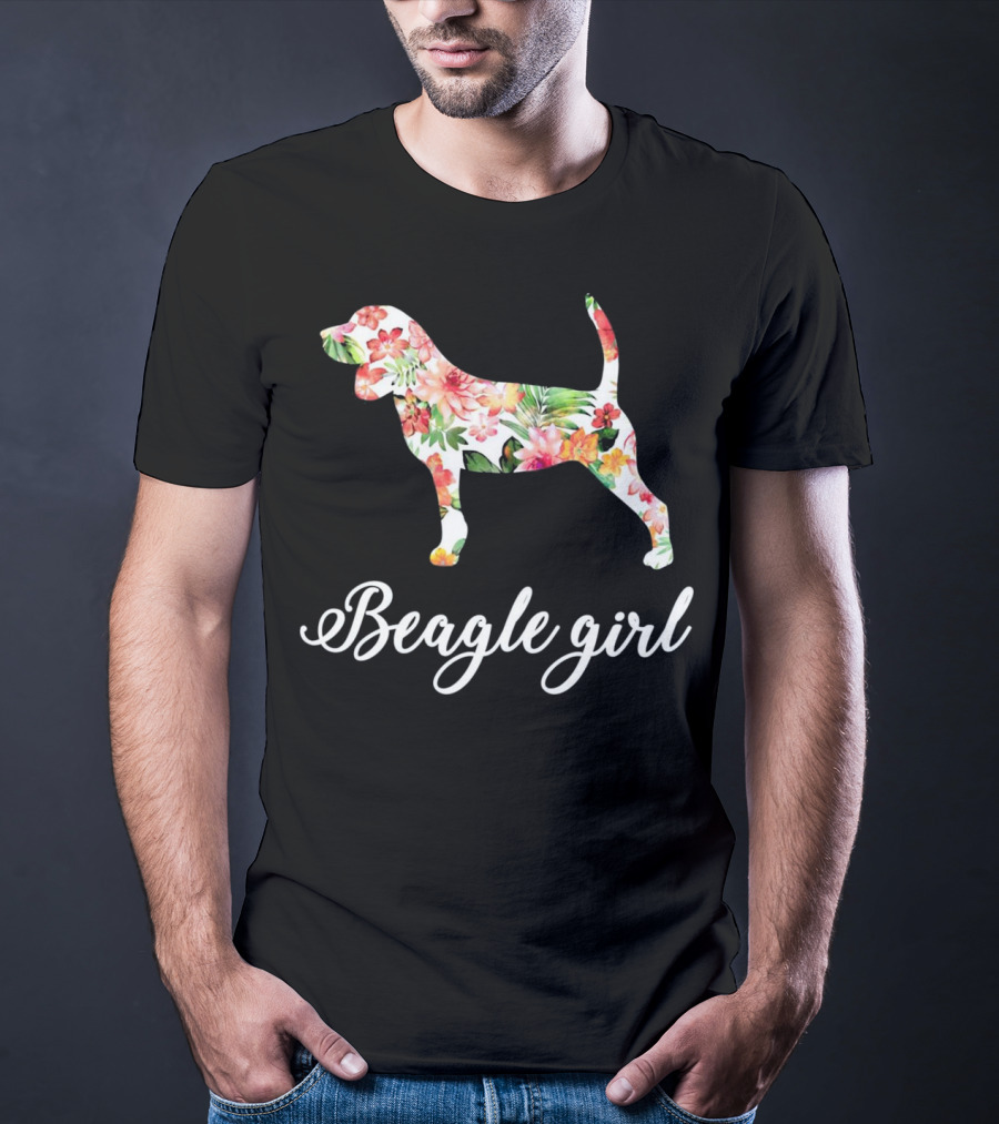 Beagle Girl Floral Pattern Beagle Lovers T-Shirt
