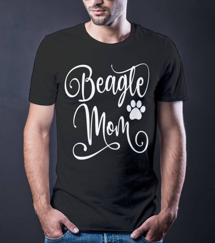 Beagle Mom Dog Lover White Script Paw Prints T-Shirt