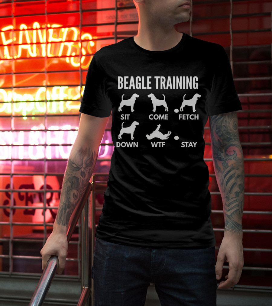 Beagle Training Sit Come Fetch Down WTF Stay T-Shirt