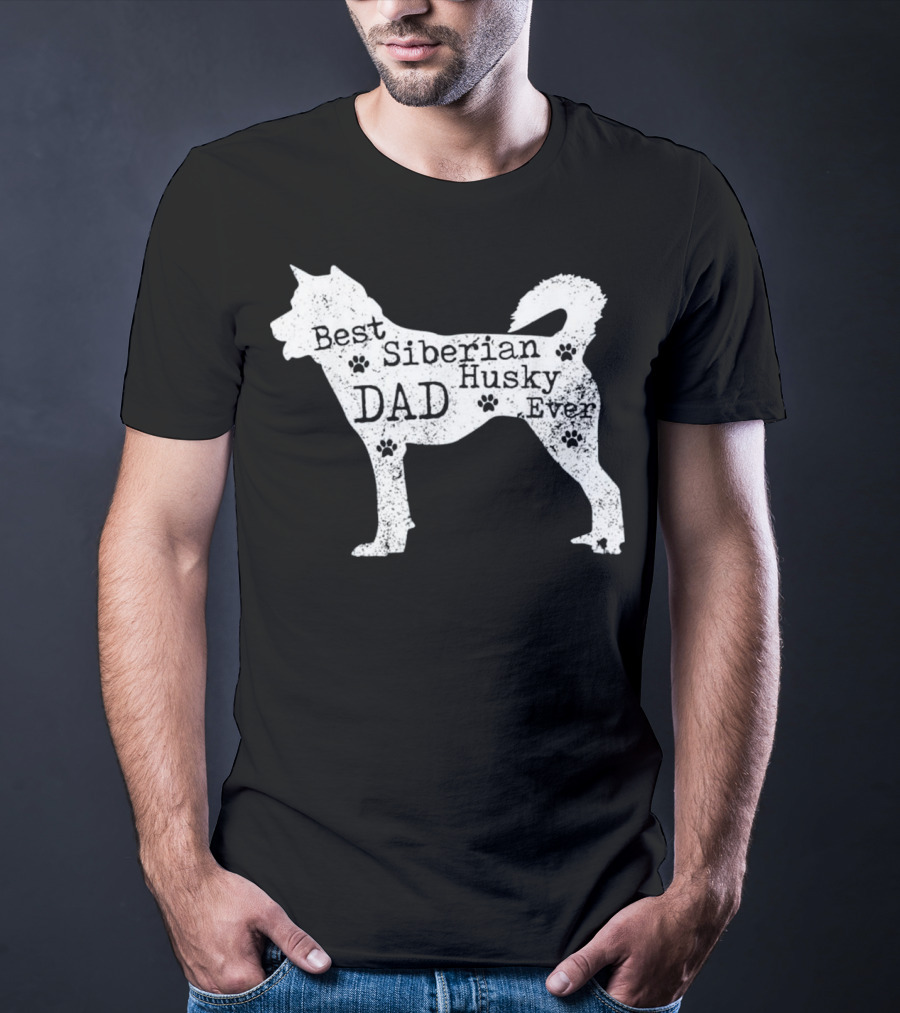 Best Siberian Husky Dog Dad Ever With Paw Prints T-Shirt