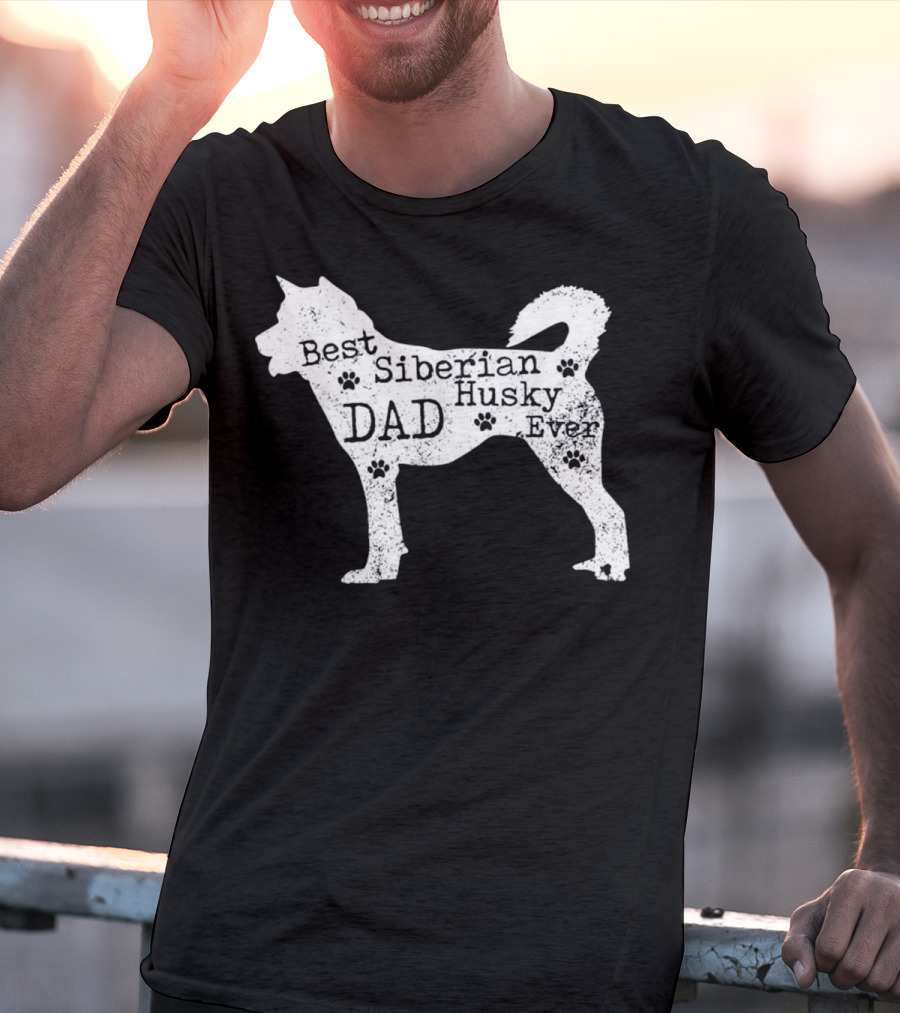 Best Siberian Husky Dog Dad Ever With Paw Prints T-Shirt