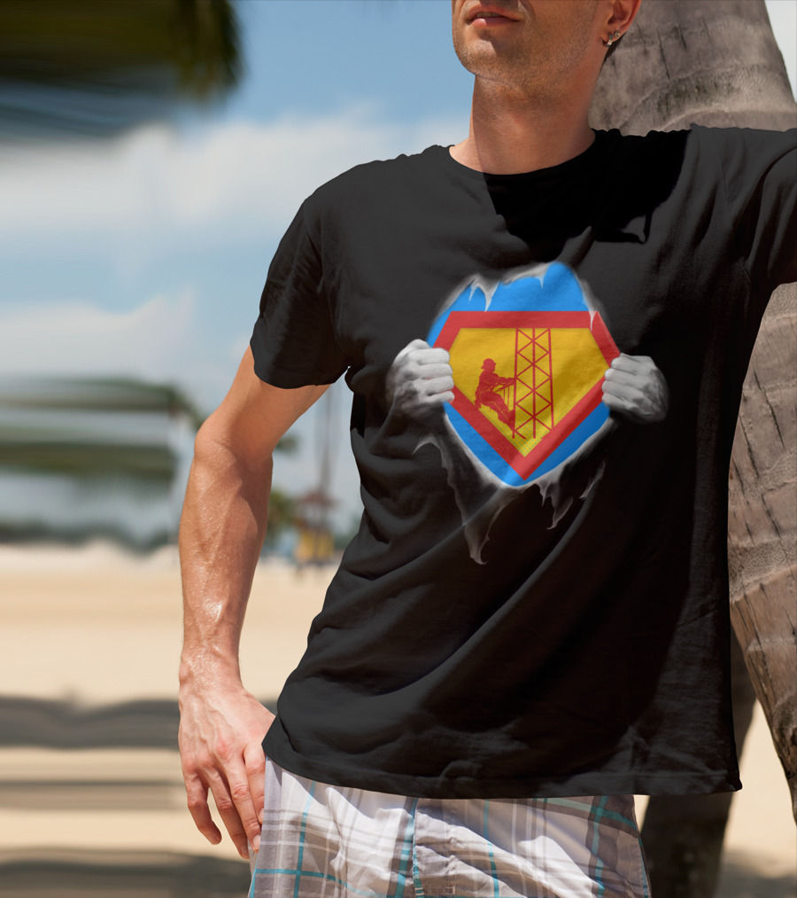 Tower Climber Superhero Symbol Burst Open T-Shirt