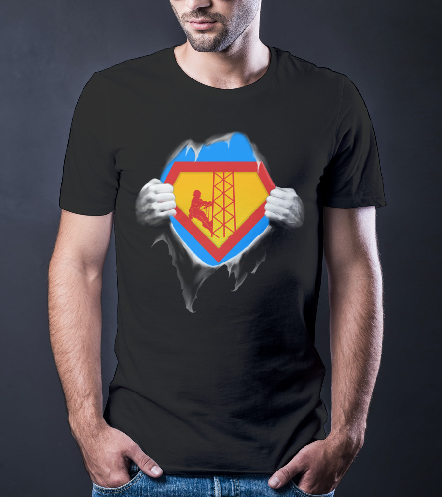 Tower Climber Superhero Symbol Burst Open T-Shirt