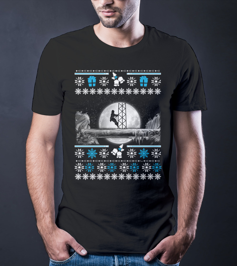 Ugly Merry Christmas Tower Climber Moonlit Winter Wonderland T-Shirt