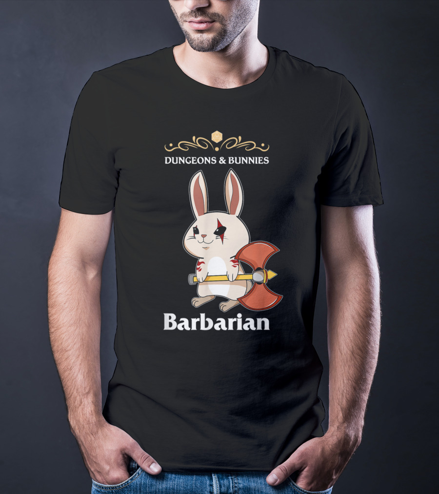 Dungeons And Bunnies Barbarian With Axe And Rune Symbols T-Shirt