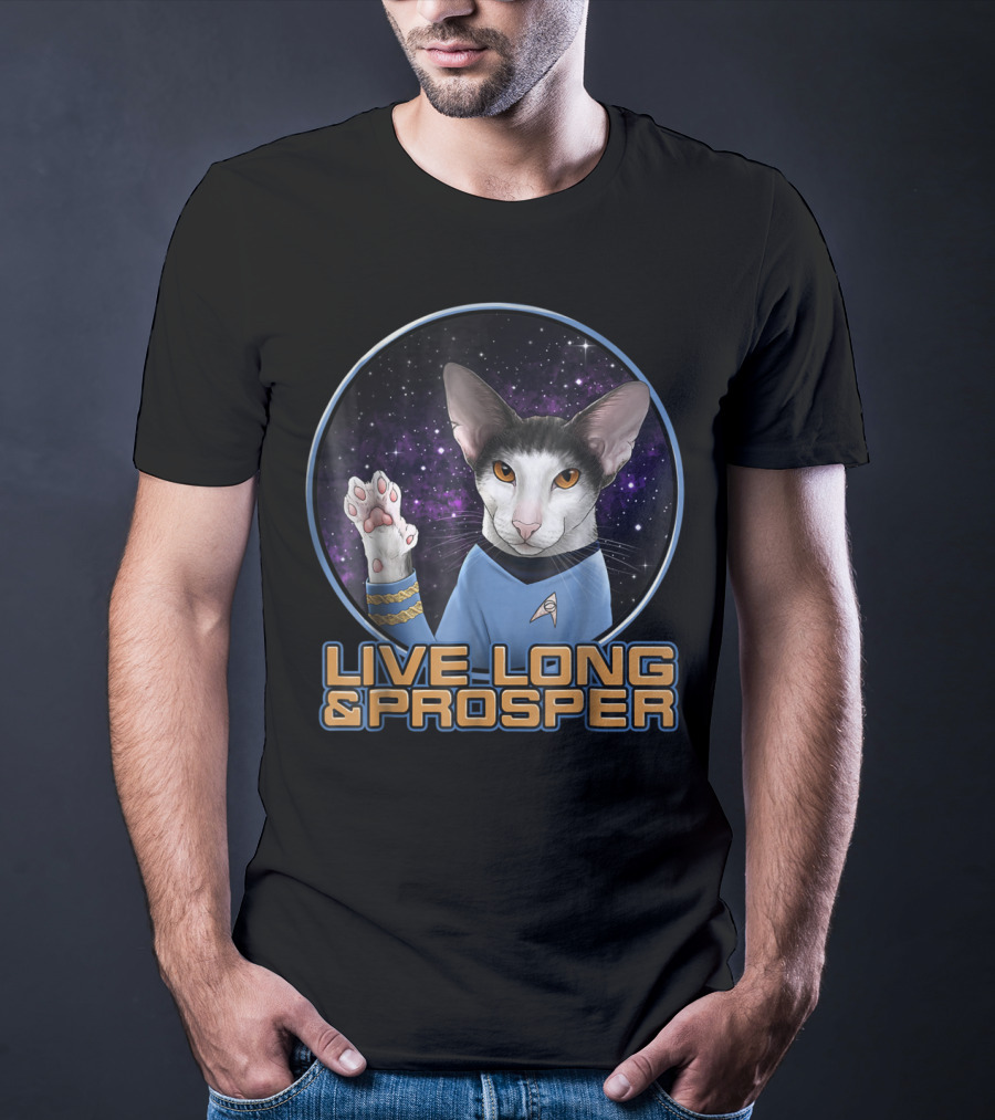 LIVE LONG And PROSPER Spock Cat In Space T-Shirt