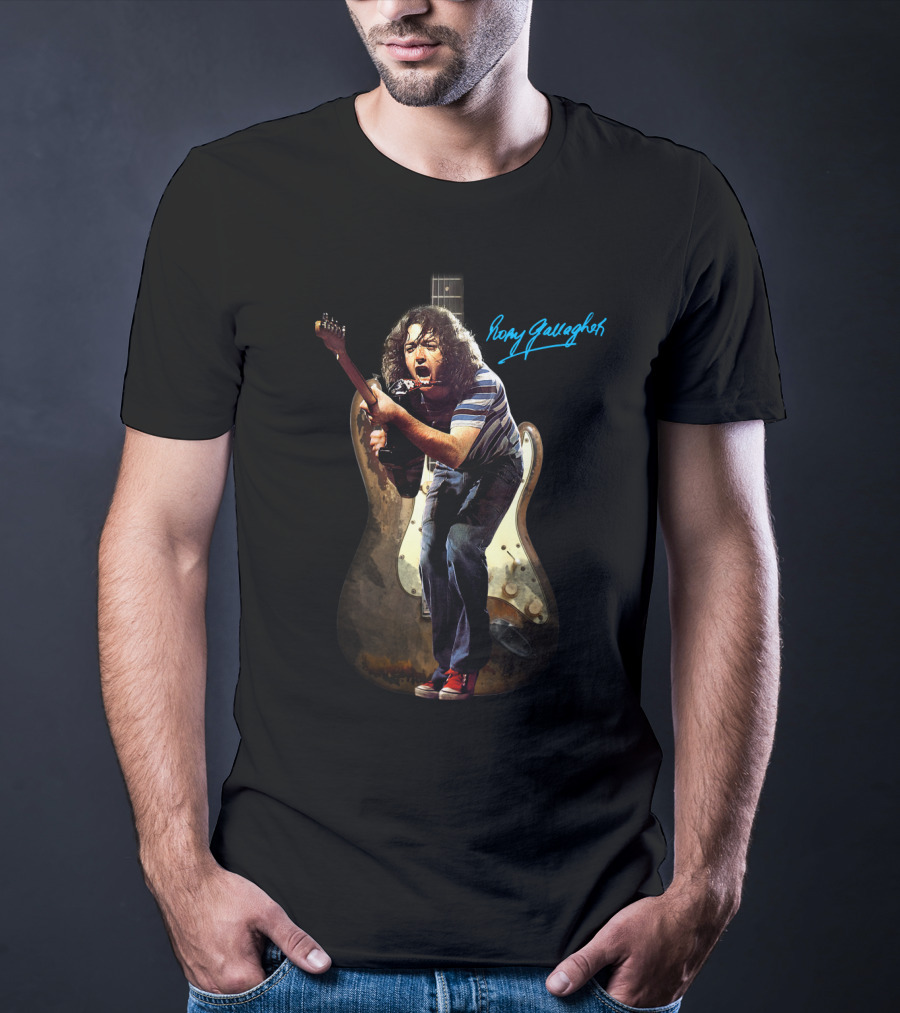 Rory Gallagher Signature Guitar Performance Art On Rogallead T-Shirt