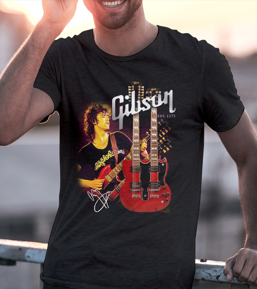 Gibson EDS-1275 Ajimmypage Signature Double Neck Guitar Music Scene T-Shirt
