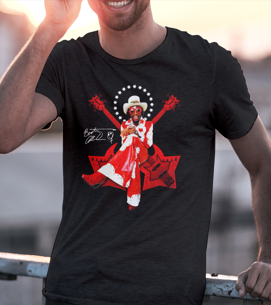 Bootsy Collins Funk Bass Star Double Guitar Red Suit T-Shirt