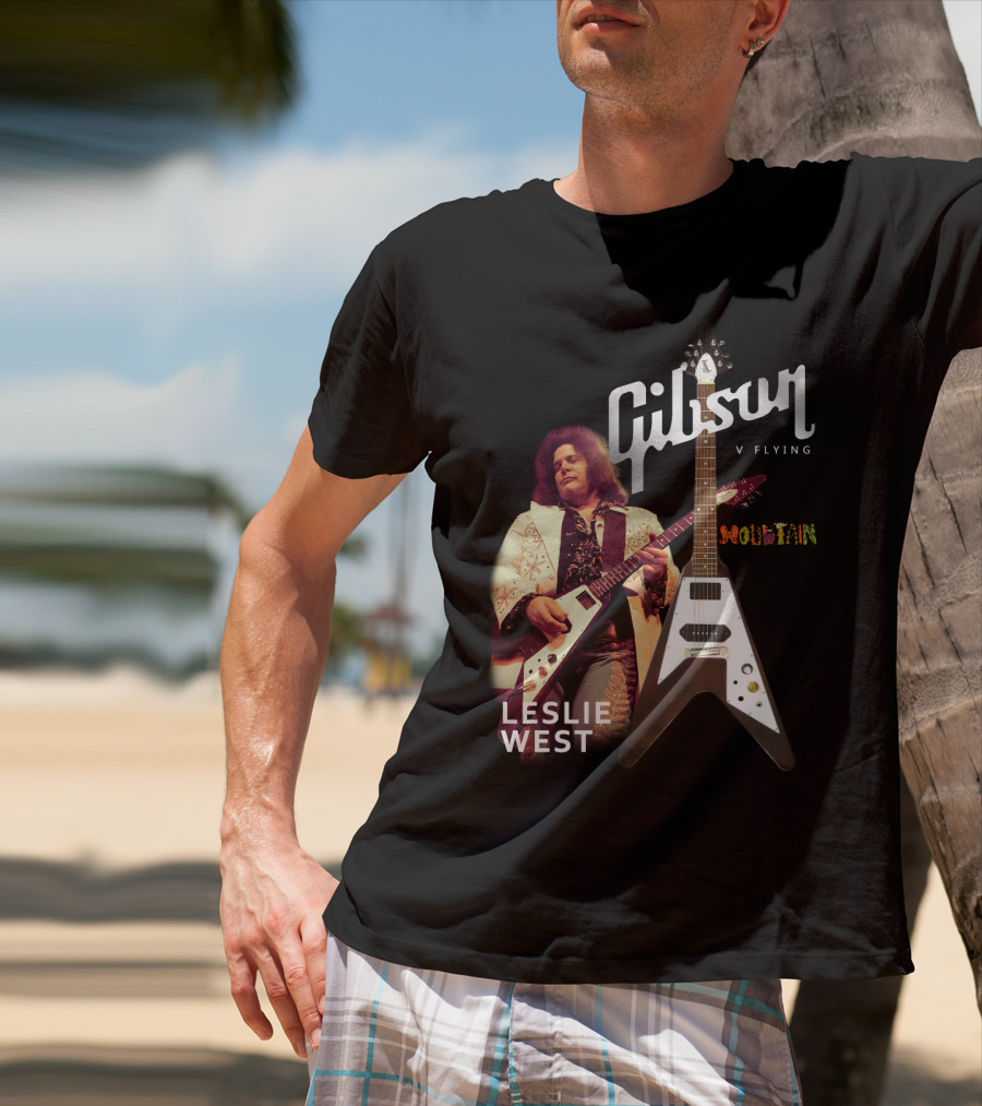 Leslie West Gibson Flying V Mountain Guitarist Music T-Shirt