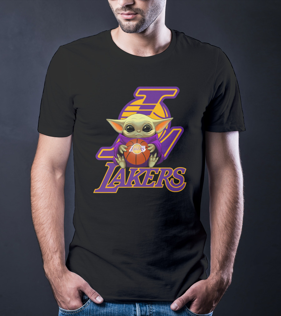 Lakers Fan Baby Alien Holding Basketball T-Shirt