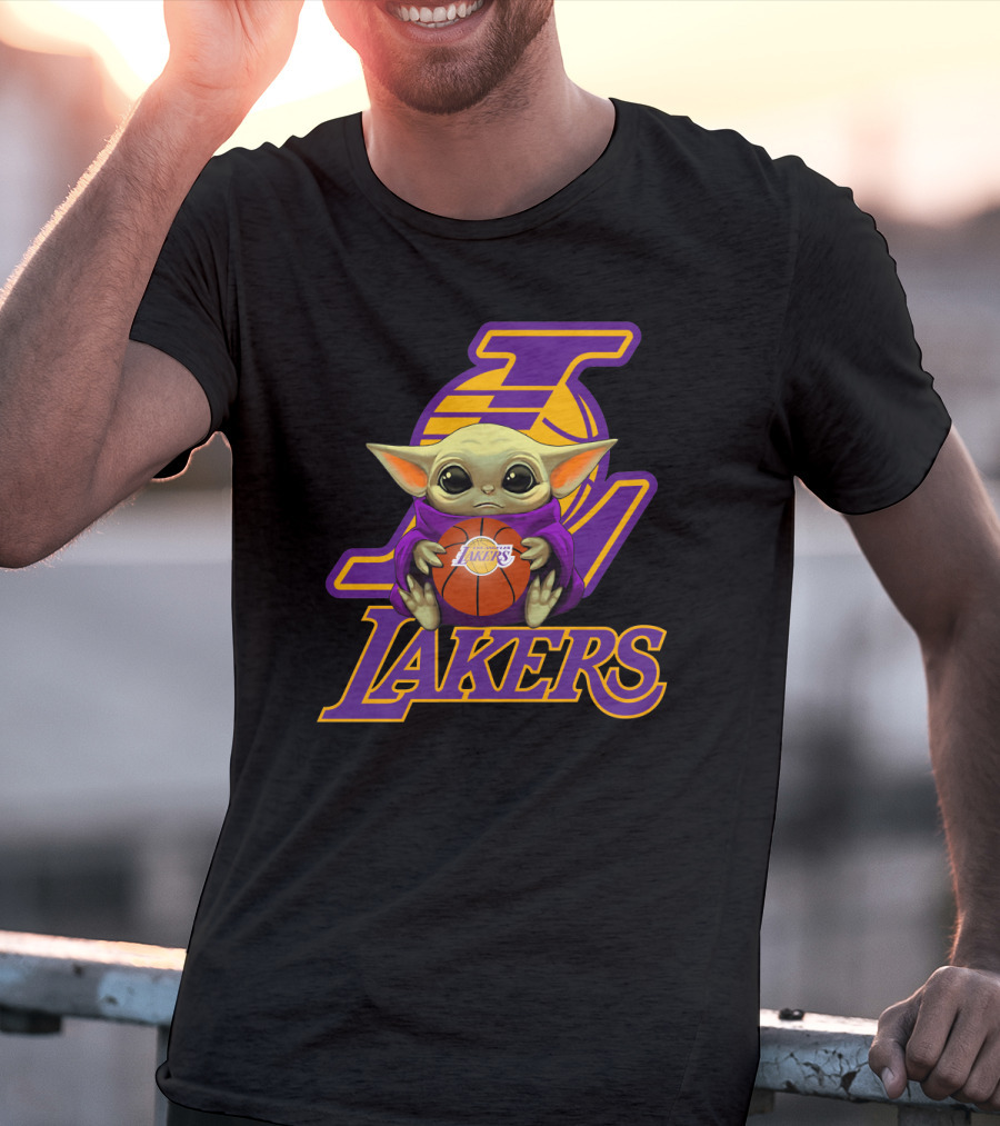 Lakers Fan Baby Alien Holding Basketball T-Shirt