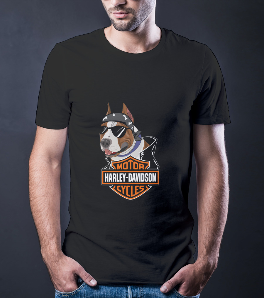 Harley Davidson Motorcycles American Staffordshire Terrier Biker T-Shirt