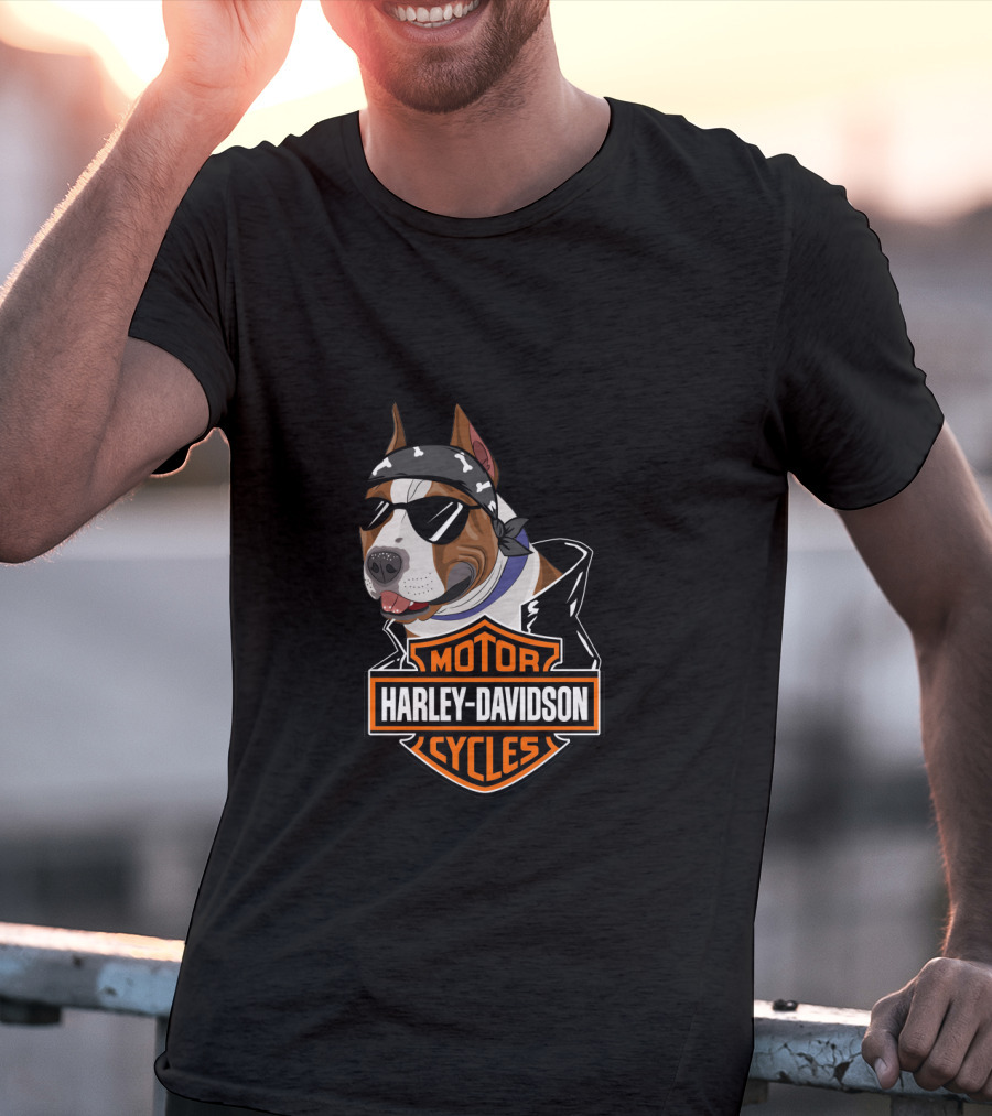 Harley Davidson Motorcycles American Staffordshire Terrier Biker T-Shirt