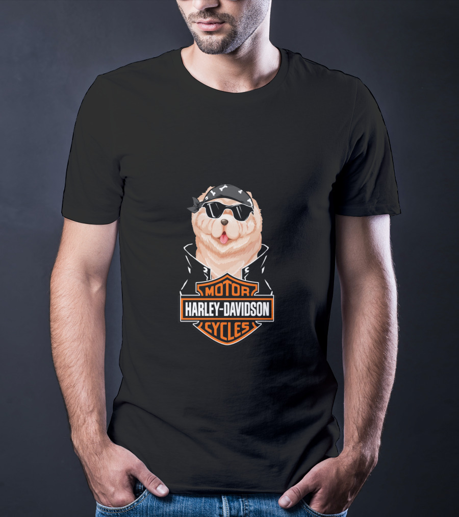 Harley Davidson Motorcycles Cool Chow Chow With Bandana And Sunglasses T-Shirt