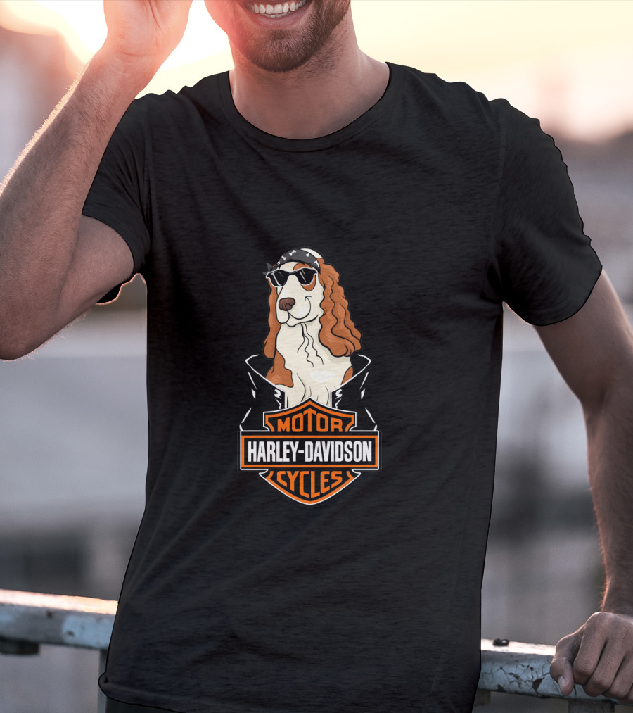 Harley Davidson Motorcycles Cocker Spaniel Biker Style T-Shirt
