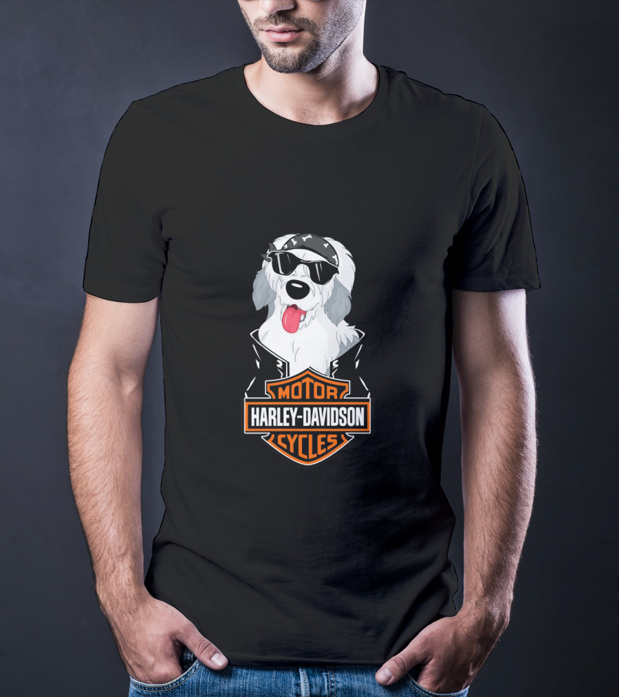 Harley Davidson Motorcycles Old English Sheepdogs Cool Biker T-Shirt