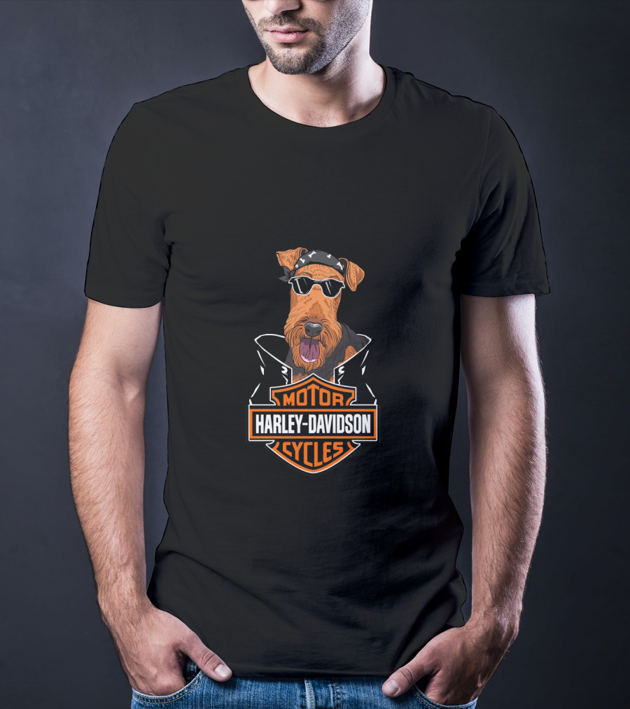 Harley Davidson Motor Cycles Airedale Terrier Biker T-Shirt