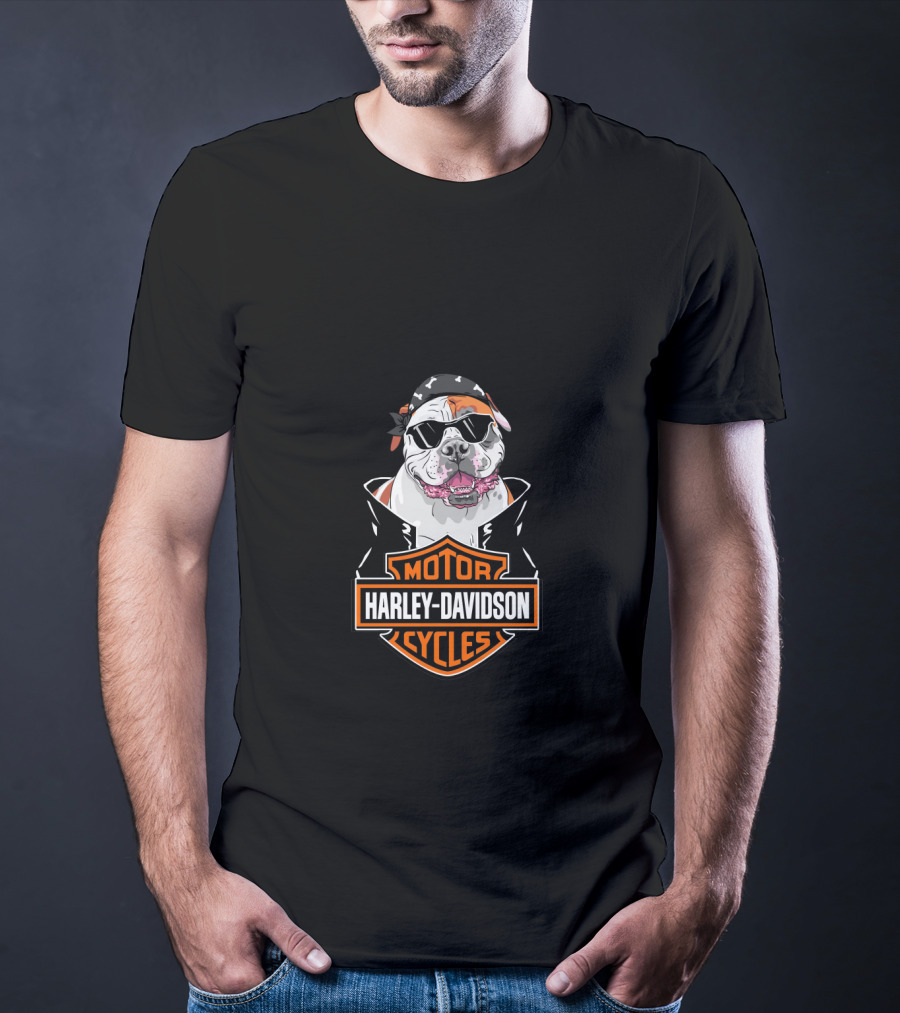 American Bulldog Harley Davidson Biker Style T-Shirt